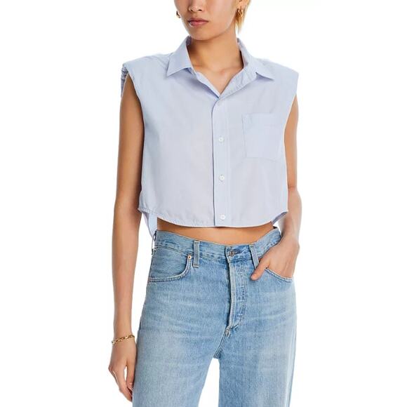 CITIZENS OF HUMANITY TOP WOMENS SMALL ANDERS COTTON SLEEVELESS CROP BLUE NEW - Picture 1 of 16